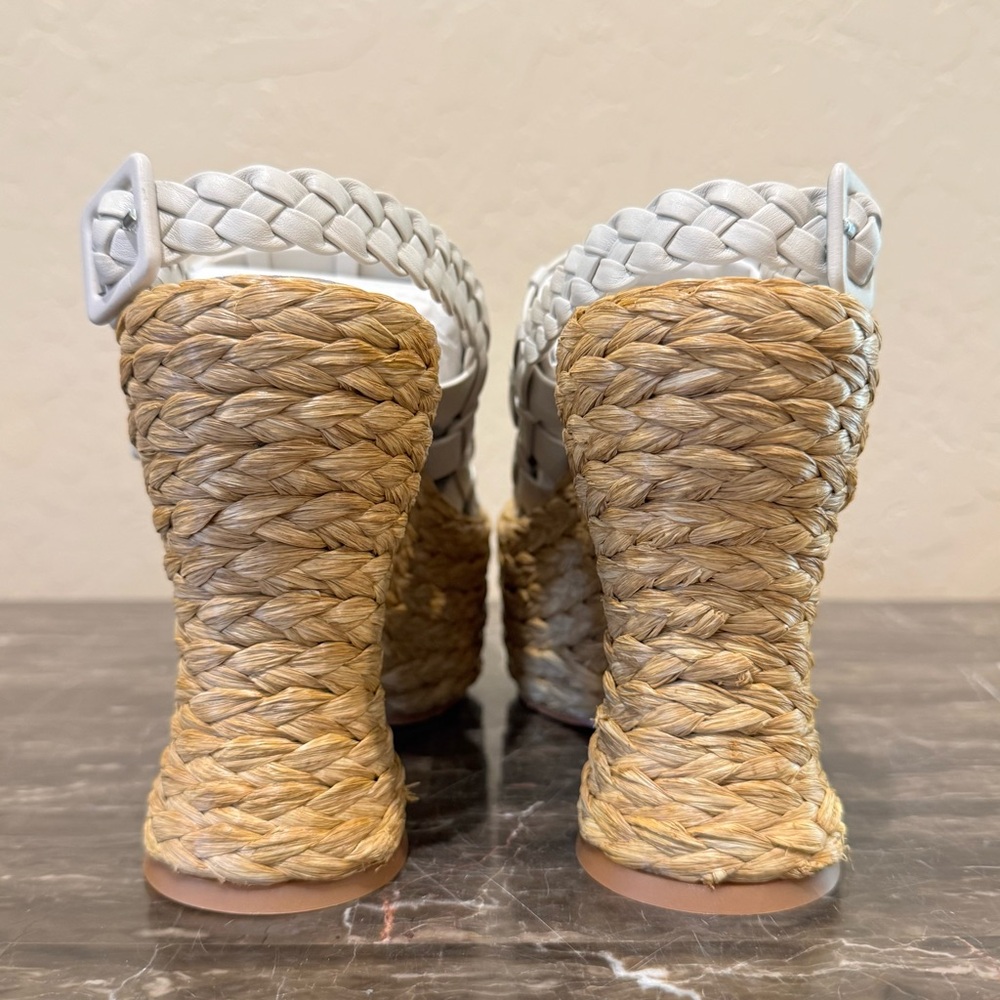 NEW Paloma Barcelo Prue Heeled Leather and Raffia Platform Sandals - Picture 10 of 14